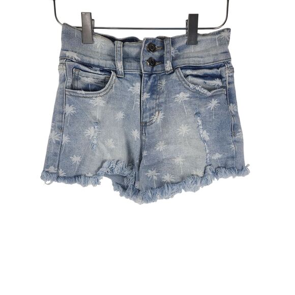 Ocean Drive Denim Shorts 1 Womens Juniors Light Wash Palm Tree Raw Hem High Rise - Picture 1 of 7
